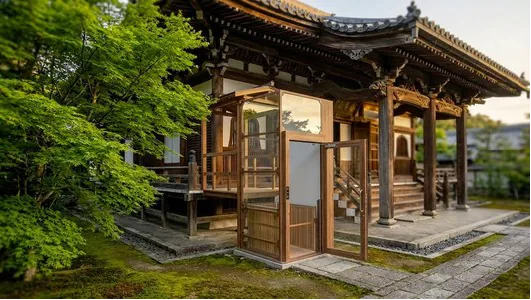 設置イメージ：寺の縁側脇に木格子外装で設置したZ2